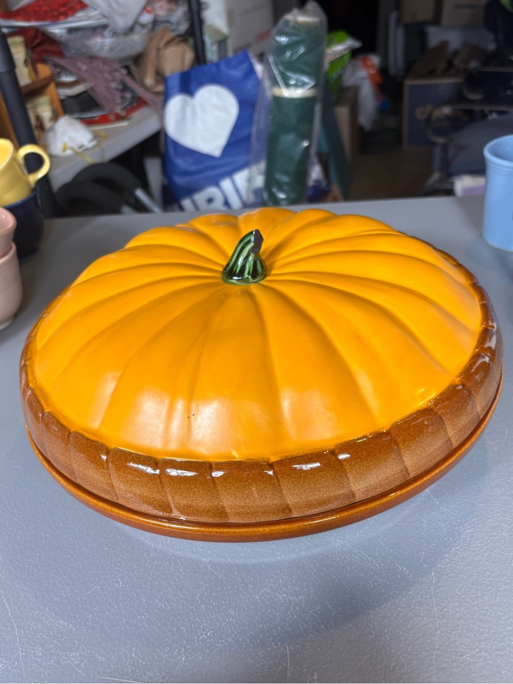 Euro Ceramica Orange Pumpkin Covered Serving Dish with Lid, Portugal